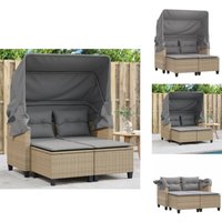 Gartensofa 2-Sitzer mit Dach und Hockern Beige Poly Rattan - Gartensofa - Outdoor Möbel - Rattan Gartenmöbel - Lounge Set - Balkonmöbel von VIDAXL