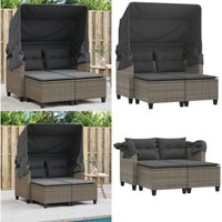 Gartensofa 2-Sitzer mit Dach und Hockern Grau Poly Rattan - Gartensofa - Outdoor Möbel - Gartenmöbel - Rattan Gartenmöbel - Lounge Set - Home & Living von VIDAXL