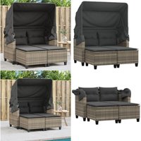 Gartensofa 2-Sitzer mit Dach und Hockern Hellgrau Poly Rattan - Gartensofa - Outdoor Möbel - Gartenmöbel - Rattan Gartenmöbel - Lounge Set - Home & von VIDAXL