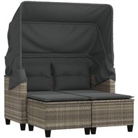 Gartensofa 2-Sitzer mit Dach und Hockern Hellgrau Poly Rattan - Vidaxl Gartensofa 2-Sitzer mit Dach und Hockern Hellgrau Poly Rattan - Vidaxl von VIDAXL