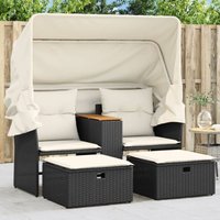 Gartensofa 2-Sitzer mit Dach und Hockern Schwarz Poly Rattan - Vidaxl Gartensofa 2-Sitzer mit Dach und Hockern Schwarz Poly Rattan - Vidaxl von VIDAXL