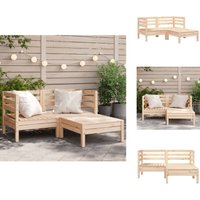 Gartensofa 2-Sitzer mit Hocker Massivholz Kiefer - Gartenmöbel - Holzsessel - Esszimmerstuhl - Lounge Möbel - Gartenlounge von VIDAXL