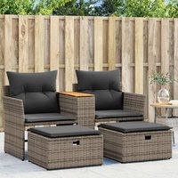 Gartensofa 2-Sitzer mit Hockern Grau Poly Rattan - Vidaxl von VIDAXL