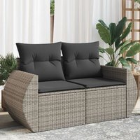 Gartensofa 2-Sitzer mit Kissen Grau Poly Rattan - Vidaxl von VIDAXL