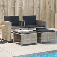 Gartensofa 2-Sitzer mit Tisch und Hockern Hellgrau Poly Rattan vidaXL976040 von VIDAXL