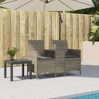 Gartensofa 2-Sitzer mit Tisch und Kissen Grau Poly Rattan - Vidaxl von VIDAXL