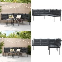 Gartensofa in L-Form mit Kissen Schwarz Stahl und Textilene - Gartensofa - Ecksofa - Outdoormöbel - Lounge Set - Terrassenmöbel - Home & Living Gartensofa in L-Form mit Kissen Schwarz Stahl und Textilene - Gartensofa - Ecksofa - Outdoormöbel - Lounge Set - Terrassenmöbel - Home & Living von VIDAXL