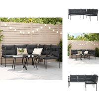 Gartensofa in L-Form mit Kissen Schwarz Stahl und Textilene - Gartensofa - Gartensofas - Garten Ecksofa - Garten Ecksofas von VIDAXL