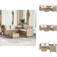 Gartensofa in L-Form mit Tisch und Kissen Beige Poly Rattan - Gartenmöbel - Outdoor Möbel - Rattan Sofa - Lounge Set - Esszimmerset von VIDAXL