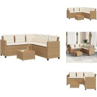 Gartensofa in L-Form mit Tisch und Kissen Beige Poly Rattan - Gartensofa - Outdoor-Möbel - Lounge Set - Rattan-Sofa - Gartenlounge von VIDAXL