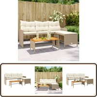 Gartensofa in L-Form mit Tisch und Kissen Beige Poly Rattan - Gartensofa - Outdoor Möbel - Lounge Set - Terrassenmöbel - Esszimmergarnitur von VIDAXL