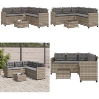 Gartensofa in L-Form mit Tisch und Kissen Grau Poly Rattan - Gartensofa - Outdoor Sofa - Terrassenmöbel - Lounge Set - Rattan Gartenmöbel - Home & von VIDAXL