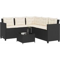 vidaXL Gartensofa in L-Form mit Tisch und Kissen Schwarz Poly Rattan von VIDAXL