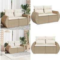 Gartensofa mit Kissen 2-Sitzer Beige Poly Rattan - Gartensofa - Outdoor Möbel - Balkonmöbel - Lounge Set - Rattan Gartenmöbel - Home & Living von VIDAXL