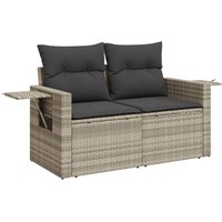 Gartensofa mit Kissen 2-Sitzer Hellgrau Poly Rattan vidaXL von VIDAXL