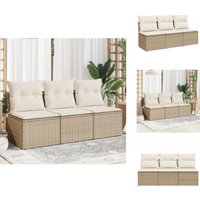 Gartensofa mit Kissen 3-Sitzer Beige Poly Rattan - Gartensofa - Outdoor Möbel - Balkonmöbel - Lounge Set - Rattan Gartenmöbel von VIDAXL