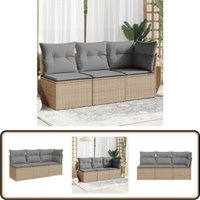 Gartensofa mit Kissen 3-Sitzer Beige Poly Rattan - Gartensofa - Outdoor Möbel - Lounge Set - Rattan Gartenmöbel - Gartenlounge von VIDAXL