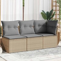 Gartensofa mit Kissen 3-Sitzer Beige Poly Rattan - Vidaxl Gartensofa mit Kissen 3-Sitzer Beige Poly Rattan - Vidaxl von VIDAXL