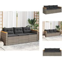 Gartensofa mit Kissen 3-Sitzer Grau Poly Rattan - Gartensofa - Outdoor Möbel - Lounge Set - Rattan Gartenmöbel - Gartenstuhl von VIDAXL