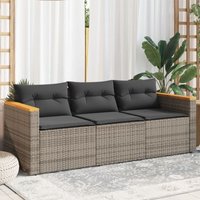 Gartensofa mit Kissen 3-Sitzer Grau Poly Rattan - Vidaxl von VIDAXL