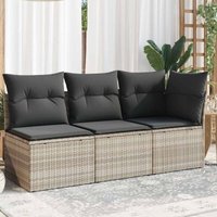 Vidaxl - Gartensofa mit Kissen 3-Sitzer Hellgrau Poly Rattan Vidaxl - Gartensofa mit Kissen 3-Sitzer Hellgrau Poly Rattan von VIDAXL