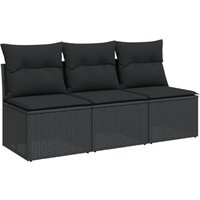 Gartensofa mit Kissen 3-Sitzer Schwarz Poly Rattan - Vidaxl Gartensofa mit Kissen 3-Sitzer Schwarz Poly Rattan - Vidaxl von VIDAXL