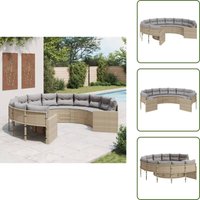 Gartensofa mit Kissen Rund Beige Poly-Rattan - Outdoor-Sofa - Gartensofa - Rattan-Sofa - Lounge Set - Esstischgarnitur - The Living Store von VIDAXL