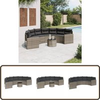 Gartensofa mit Tisch und Kissen Halbrund Grau Poly Rattan - Gartensoras - Outdoor Sofa - Halbrunder Gartensofa - Lounge Set - Gartenmöbel von VIDAXL