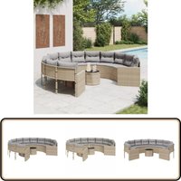 Gartensofa mit Tisch und Kissen Rund Beige Poly-Rattan - Gartensofa - Outdoor-Sofa - Terrassenmöbel - Lounge Set - Rattanmöbel von VIDAXL