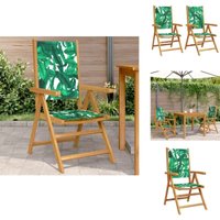 Gartenstühle 2 Stk. Blattmuster Massivholz Akazie & Stoff - Gartenstühle - Holz Gartenmöbel - Akazienholz Möbel - Gartenmöbel Grün - Liegestuhl von VIDAXL