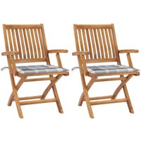 Gartenstühle 2 Stk. Graue Karomuster-Kissen Massivholz Teak vidaXL Gartenstühle 2 Stk. Graue Karomuster-Kissen Massivholz Teak vidaXL von VIDAXL