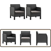 Gartenstühle mit Kissen 2 Stk. PP Rattan Anthrazit - Gartensessel - Gartenmöbel - Outdoor Möbel - Rattan Sessel - Kunststoffsessel von VIDAXL