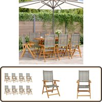 Gartenstuhl Verstellbar 8 Stk. Grau Poly Rattan Massivholz - Gartenstuhl - Verstellbare Gartenstühle - Outdoor Möbel - Gartenmöbel - Esszimmerstühle von VIDAXL