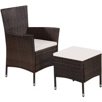 Gartenstuhl und Hocker mit Polstern Poly Rattan Braun vidaXL574472 von BONNEVIE