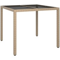 Gartentisch,Terrassentisch 90x90x75 cm Gehärtetes Glas Poly Rattan Beige vidaXL von BONNEVIE