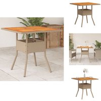 Gartentisch Beige 80x80x75 cm Poly Rattan Akazienholz - Gartentisch - Esstisch - Outdoortisch - Terrassenmöbel - Gartenmöbelset von VIDAXL