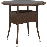 Gartentisch,Terrassentisch Ø80x75 cm Hartglas und Poly Rattan Braun vidaXL von BONNEVIE