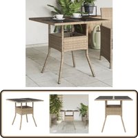 Gartentisch mit Glasplatte Beige 80x80x75 cm Poly Rattan - Gartentisch - Esstisch - Terrassenmöbel - Gartenmöbel - Rattan Tisch von VIDAXL