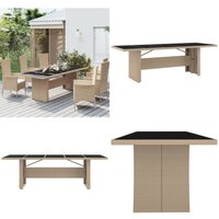 Gartentisch mit Glasplatte Beige Poly Rattan & Hartglas - Gartentisch - Esstisch - Outdoor Möbel - Gartenmöbel - Terrasse - Home & Living von VIDAXL