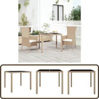 Gartentisch mit Glasplatte Beige Poly Rattan & Hartglas - Gartentisch - Outdoor Möbel - Terrassenmöbel - Esstisch - Gartenset von VIDAXL