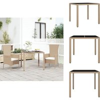 Gartentisch mit Glasplatte Beige Poly Rattan & Hartglas - Gartentisch - Outdoor Möbel - Terrassenmöbel - Esstisch - Gartenset von VIDAXL