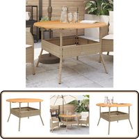 Vidaxl - Gartentisch mit Holzplatte Beige Ø110x71 cm Poly Rattan - Gartentisch - Esstisch - Outdoortisch - Terrassenmöbel - Gartenmöbelset von VIDAXL
