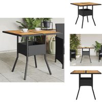Gartentisch mit Holzplatte Schwarz 80x80x75 cm Poly Rattan - Gartentisch - Esstisch - Outdoortisch - Terrassenmöbel - Balkonmöbel von VIDAXL