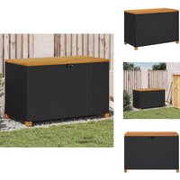 Gartentruhe Schwarz 110x55x63 cm Poly Rattan Akazienholz - Gartenmöbel - Sitzbank - Aufbewahrungsbauchs - Outdoor Möbel - Gartenkiste von VIDAXL