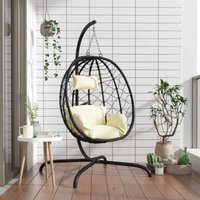 Vidaxl - Hängesessel Ei mit Kissen Cremeweiß Poly Rattan & Stahl von VIDAXL