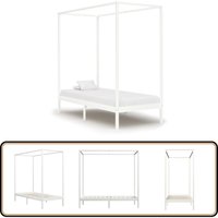 Himmelbett-Gestell Weiß Massivholz Kiefer 100 x 200 cm - Massivholzbette - Holzbett - Himmelbett - Weißes Bett - Doppelbett von VIDAXL