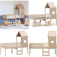 Hochbett mit Dach 90x200 cm Massivholz Kiefer - Kinderbett - Hochbett - Holzbett - Kiefernholzbett - Jugendzimmer - Home & Living von VIDAXL