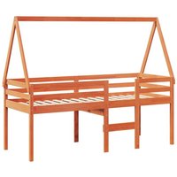 Hochbett mit Dach Wachsbraun 90x200 cm Massivholz Kiefer Vidaxl von VIDAXL