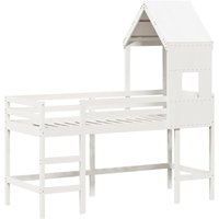 Hochbett mit Leiter und Dach Weiß 80x200 cm Massivholz Kiefer Vidaxl 438805 von VIDAXL