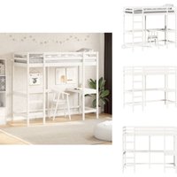 Hochbett mit Schreibtisch Weiß 75x190 cm Massivholz Kiefer - Hochbett - Jugendzimmer - Kinderschlafzimmer - Schreibtischbett - Holzbett von VIDAXL